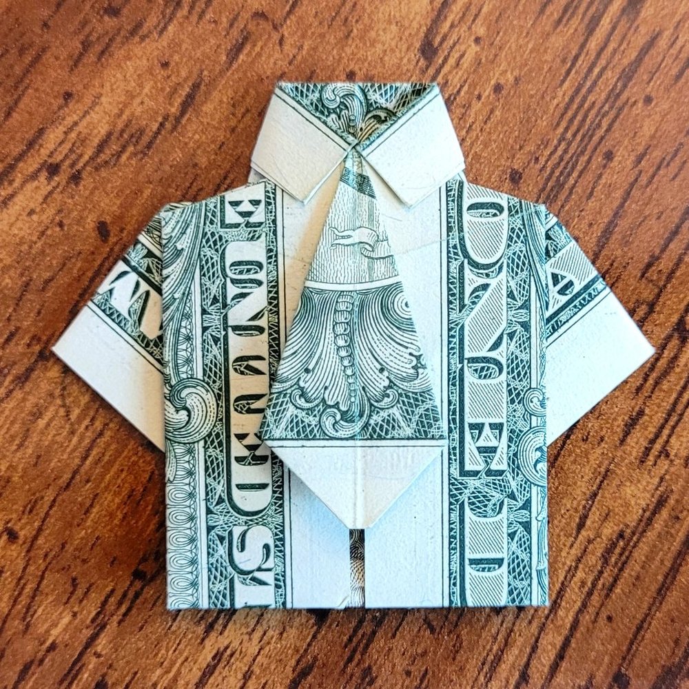 ORIGAMI SHIRT & TIE - Handmade DOLLAR Gift Art $1 Bill Uncirculated Money